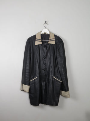 Women's Vintage Black Leather Coat L/XL - The Harlequin