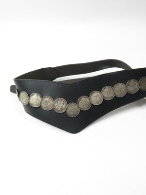 Women's Vintage Black Leather Coin Belt M/L - The Harlequin