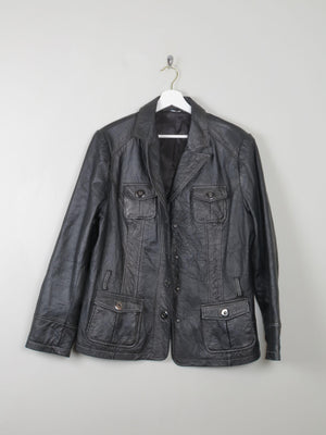 Women's Vintage Black Leather Jacket L/XL - The Harlequin