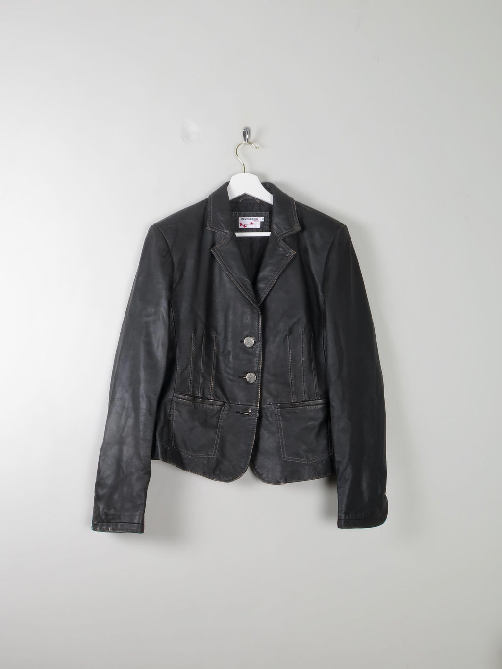 Women's Vintage Black Leather Jacket M - The Harlequin