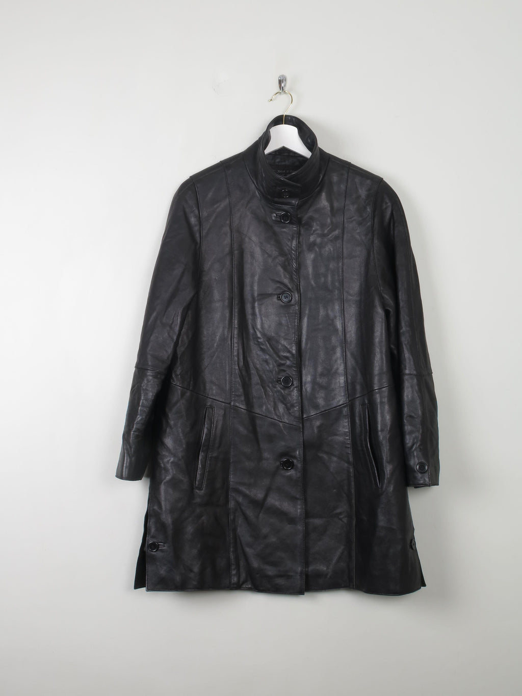 Women's Black Leather Long Jacket M - The Harlequin