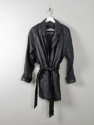 Women's Vintage Black Leather Short Coat M - The Harlequin