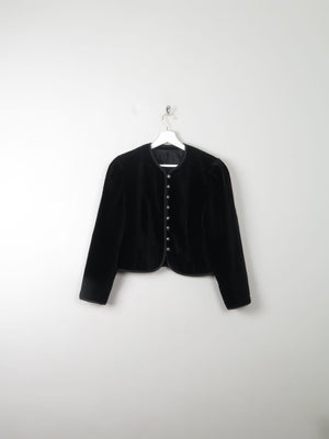 Women's Vintage Black Velvet Cropped Jacket M - The Harlequin