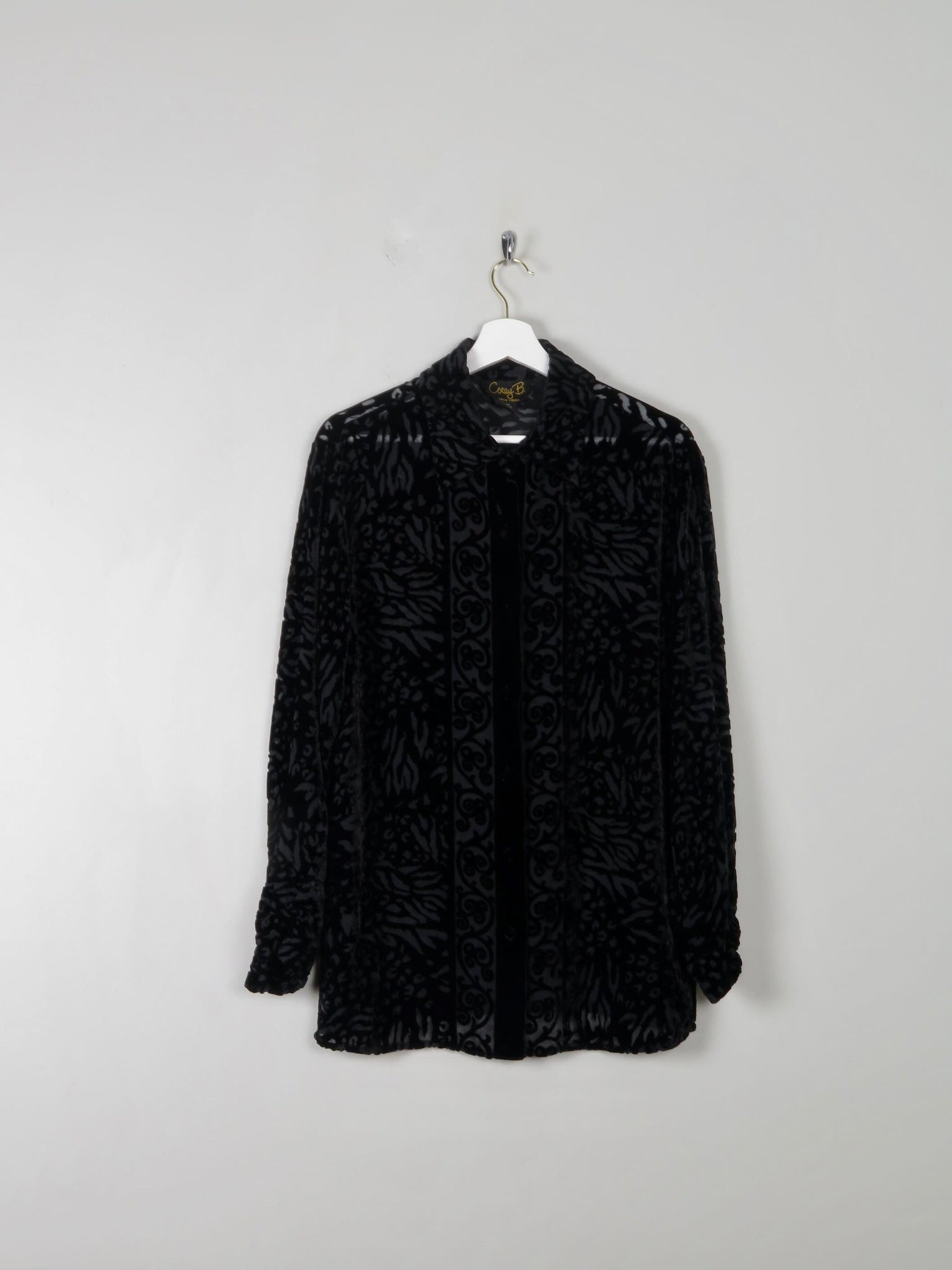 Women's Vintage Black Velvet Devore Shirt M - The Harlequin