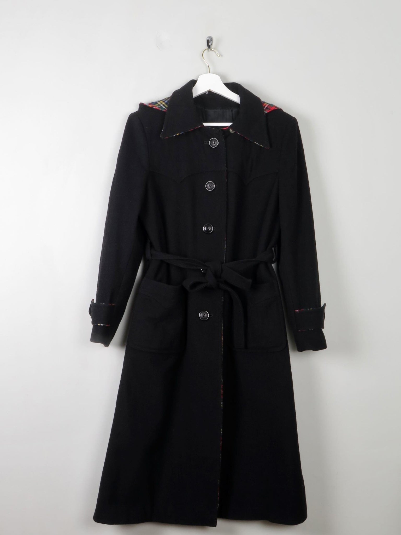 Women's Vintage Black Wool Coat With Hood M - The Harlequin