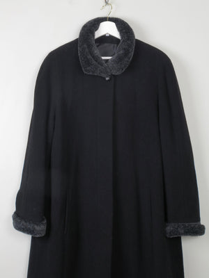 Women's Black Wool Long Flared Coat L/XL - The Harlequin