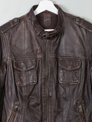 Women's Vintage Brown Leather Biker Jacket L - The Harlequin