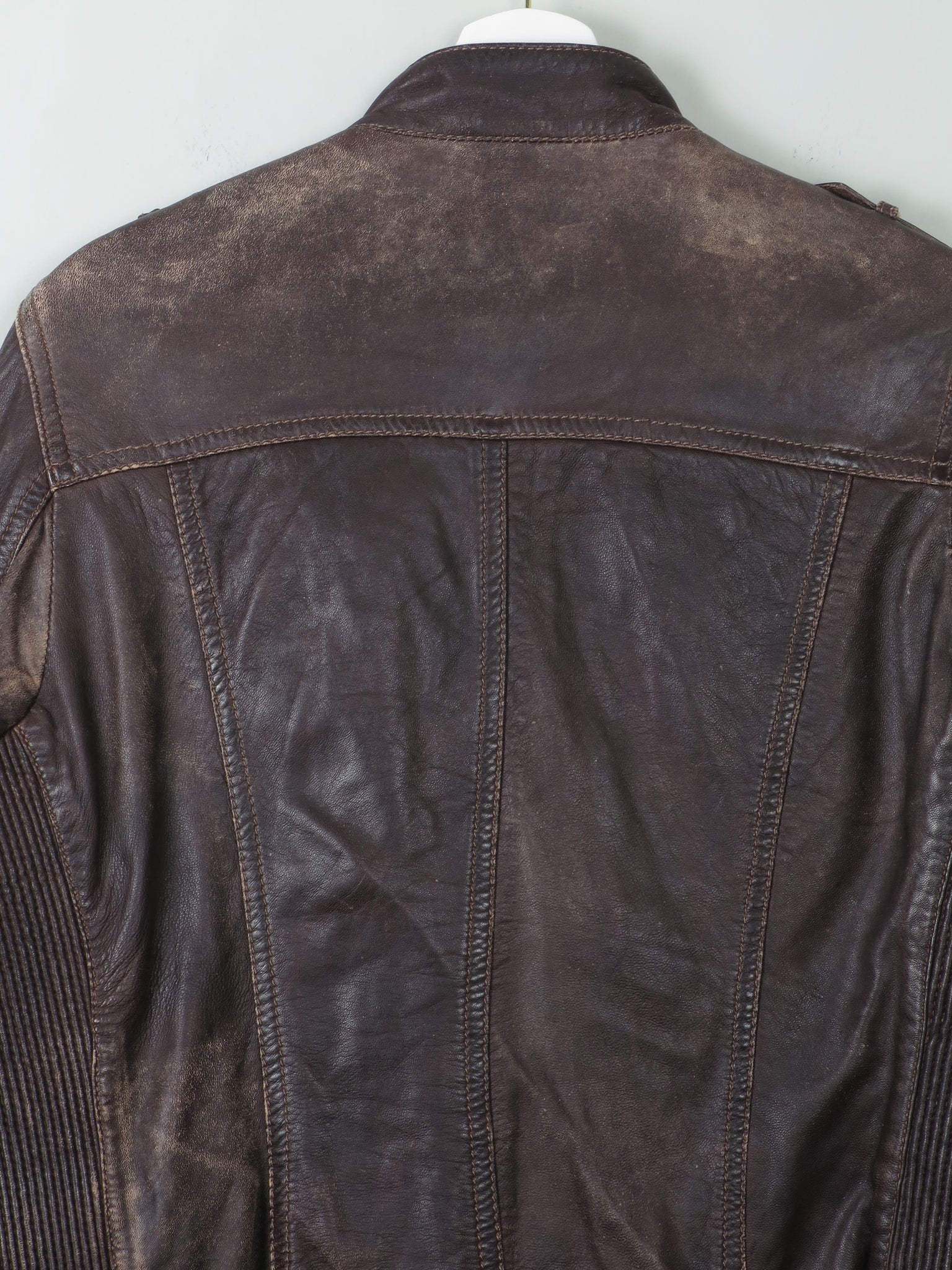 Women's Vintage Brown Leather Biker Jacket L - The Harlequin
