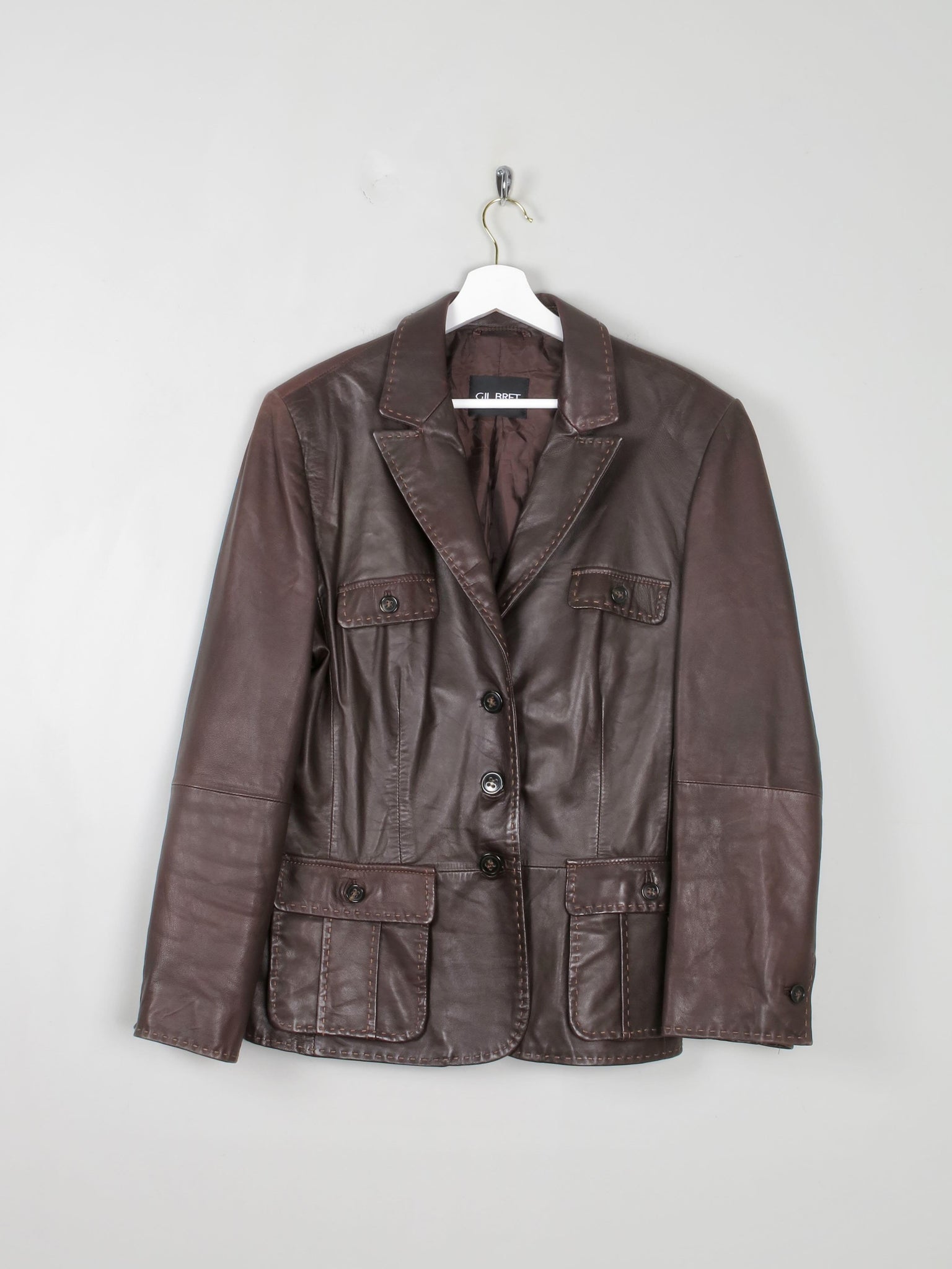 Women's Brown  Vintage Leather Gil Bret Jacket L - The Harlequin
