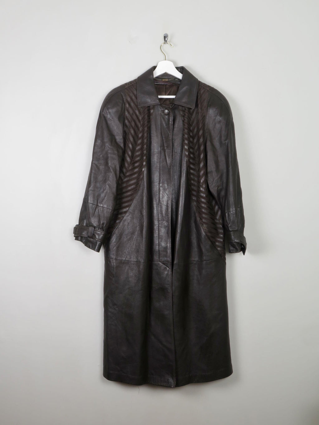 Women's Vintage Brown Leather Long Coat M/L - The Harlequin