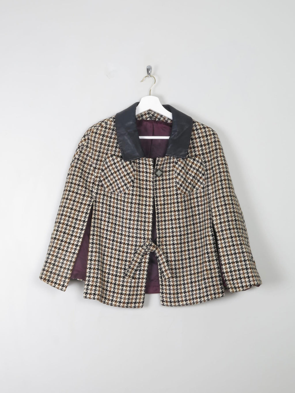 Women's Classic Tweed Cape With Leather S/M - The Harlequin