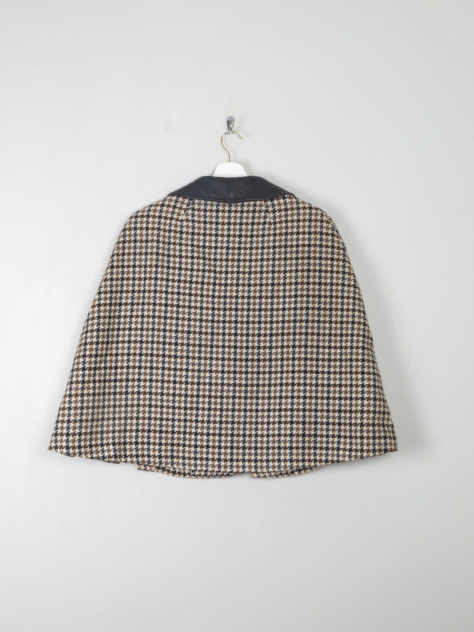 Women's Vintage Classic Tweed Cape With Leather S/M - The Harlequin