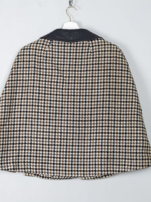 Women's Vintage Classic Tweed Cape With Leather S/M - The Harlequin