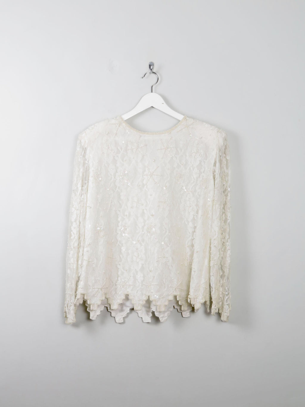 Women's Vintage Cream Lace & Beaded Top M/L - The Harlequin
