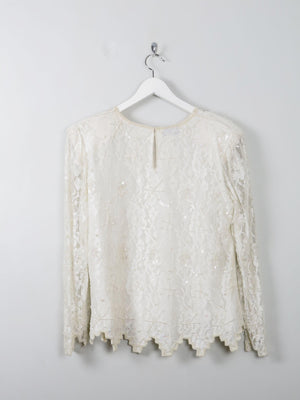 Women's Vintage Cream Lace & Beaded Top M/L - The Harlequin