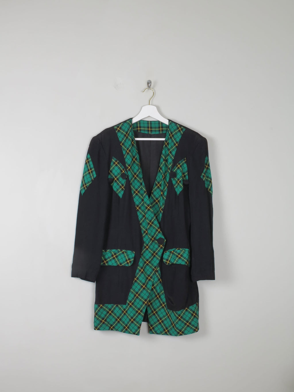 Women's Vintage Green & Black Tartan Jacket S - The Harlequin