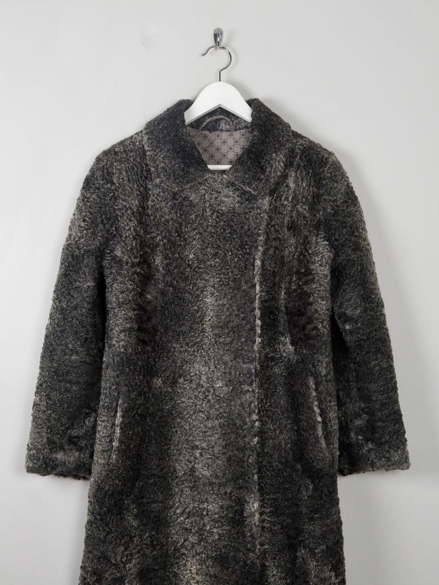 Women's Grey 1950s Astrachan Coat M - The Harlequin