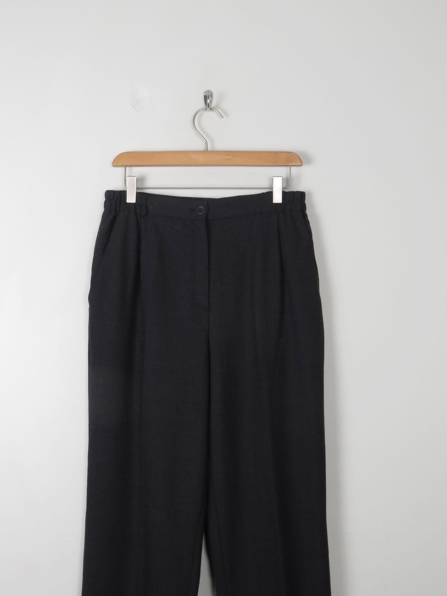 Women's Grey Wool High Waist Trousers M - The Harlequin