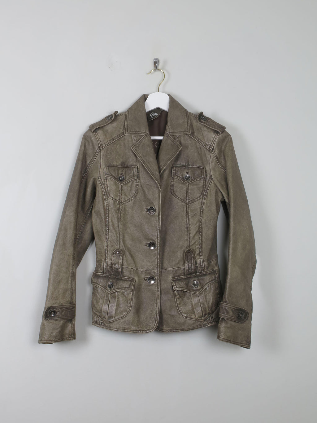 Women's Khaki Leather Jacket 1990s XS/8 - The Harlequin