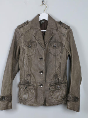Women's Khaki Leather Jacket 1990s XS/8 - The Harlequin