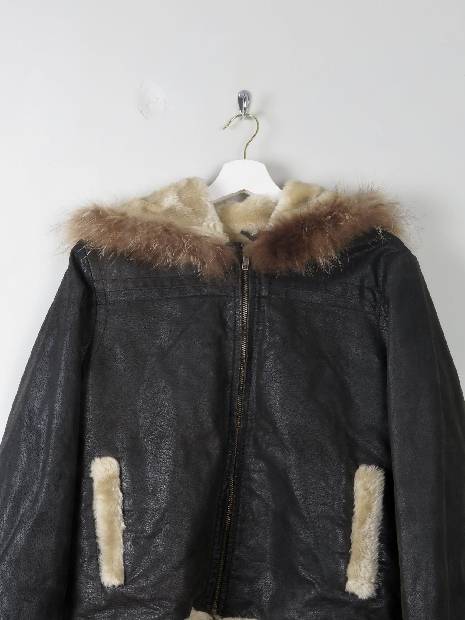 Women's Vintage Leather Lined Jacket With Hood M - The Harlequin