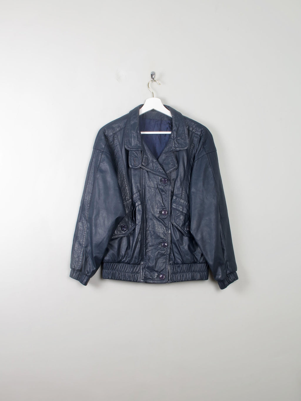 Women's Vintage Navy leather Bomber Jacket S - The Harlequin