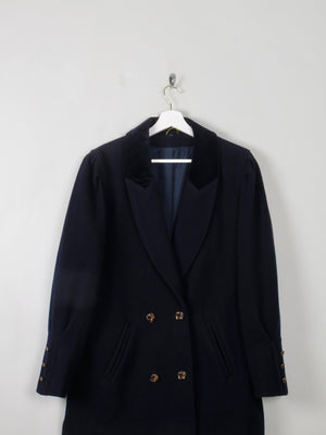 Women's Vintage Navy Short Coat With Velvet Trims S/M - The Harlequin