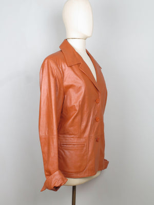 Women's Vintage Orange Tan Leather Jacket L - The Harlequin