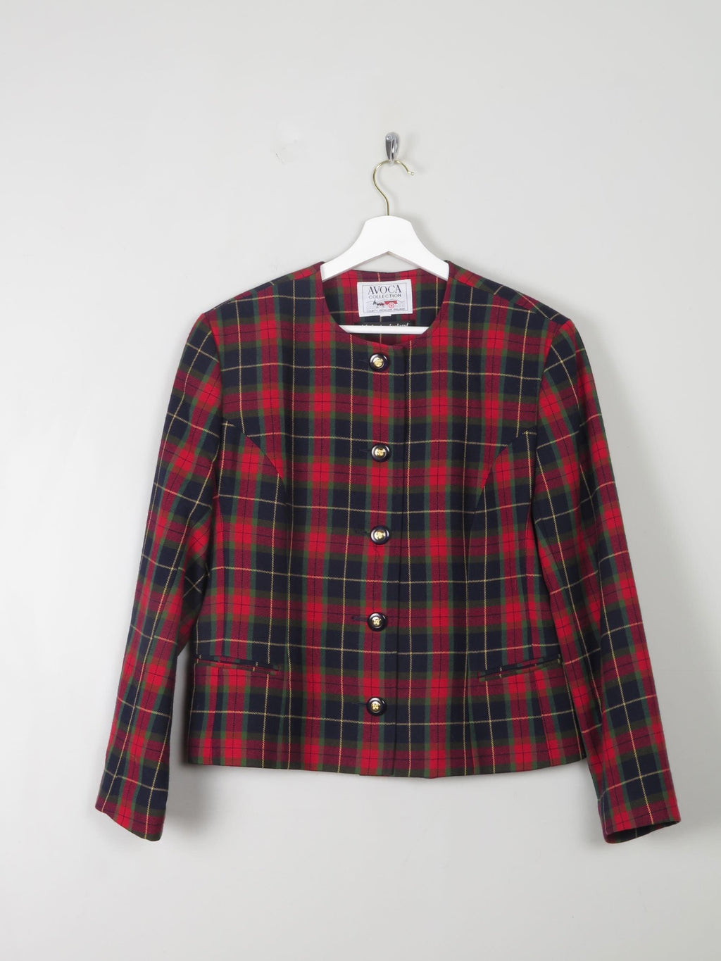 Women's Vintage Red & Navy Tartan Avoca Jacket M - The Harlequin