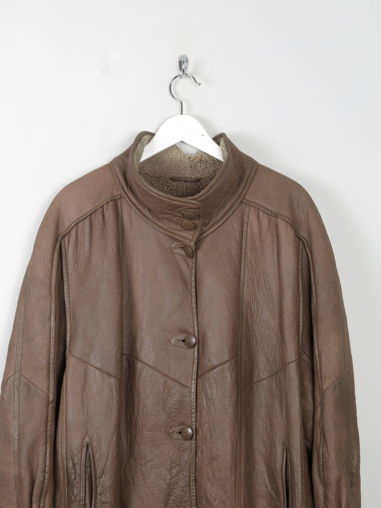 Women's Taupe Brown Vintage Shearling Short Coat M/L - The Harlequin