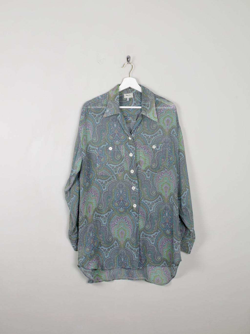 Women's Vintage Silk Paisley Blouse With Collar S/M/L - The Harlequin