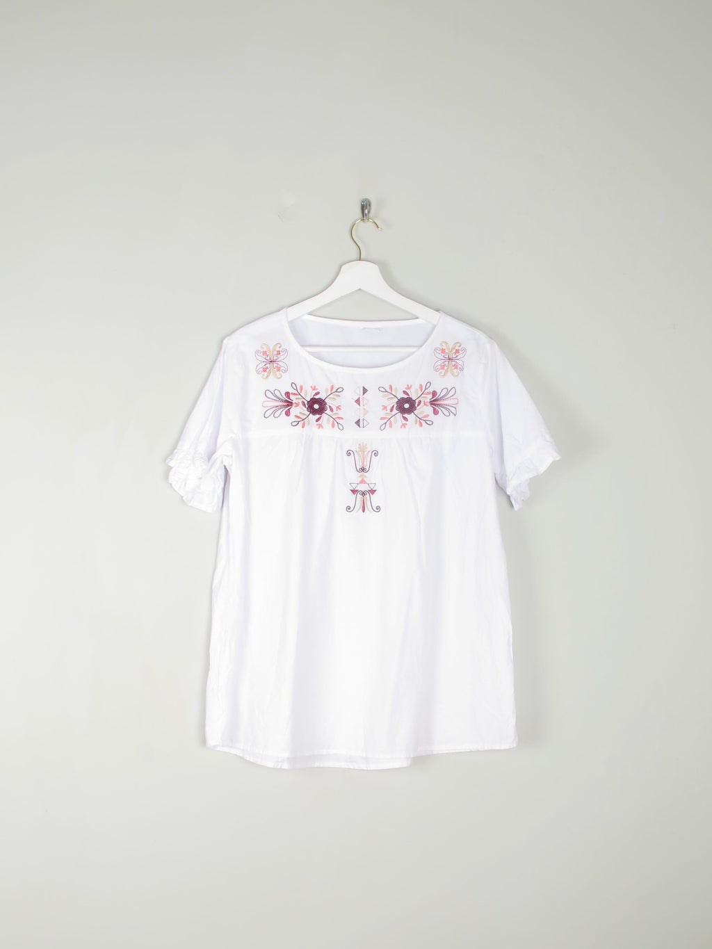 Women’s Vintage White Cotton Embroidered Blouse L - The Harlequin