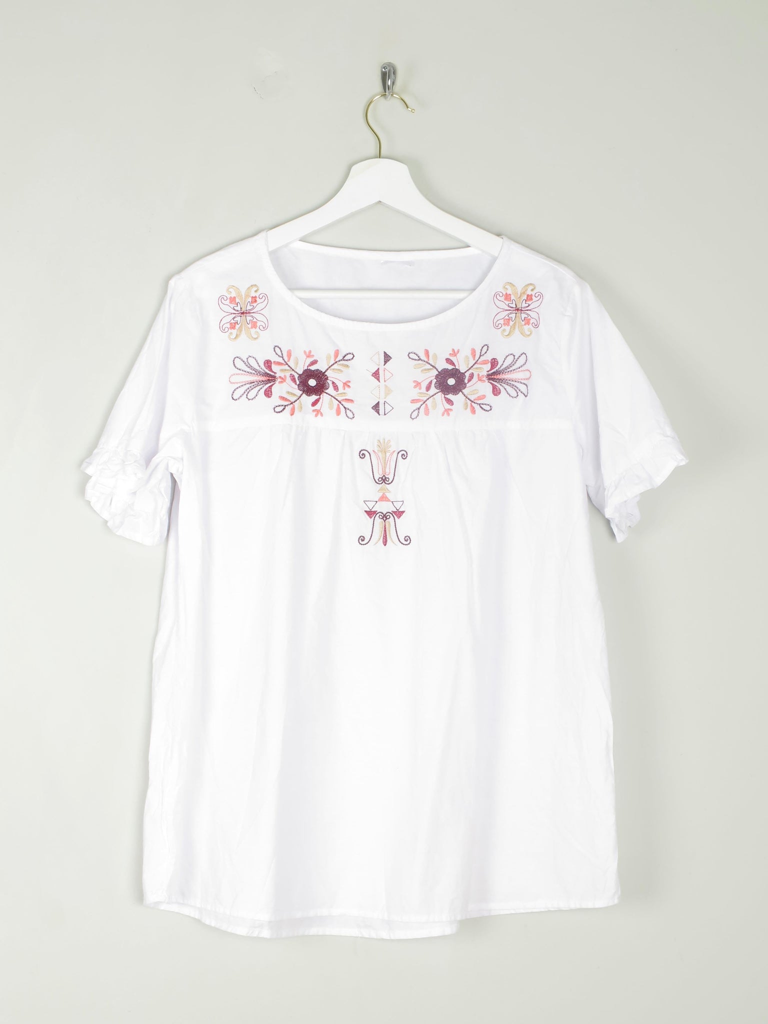 Women’s Vintage White Cotton Embroidered Blouse L - The Harlequin