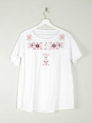 Women’s Vintage White Cotton Embroidered Blouse L - The Harlequin