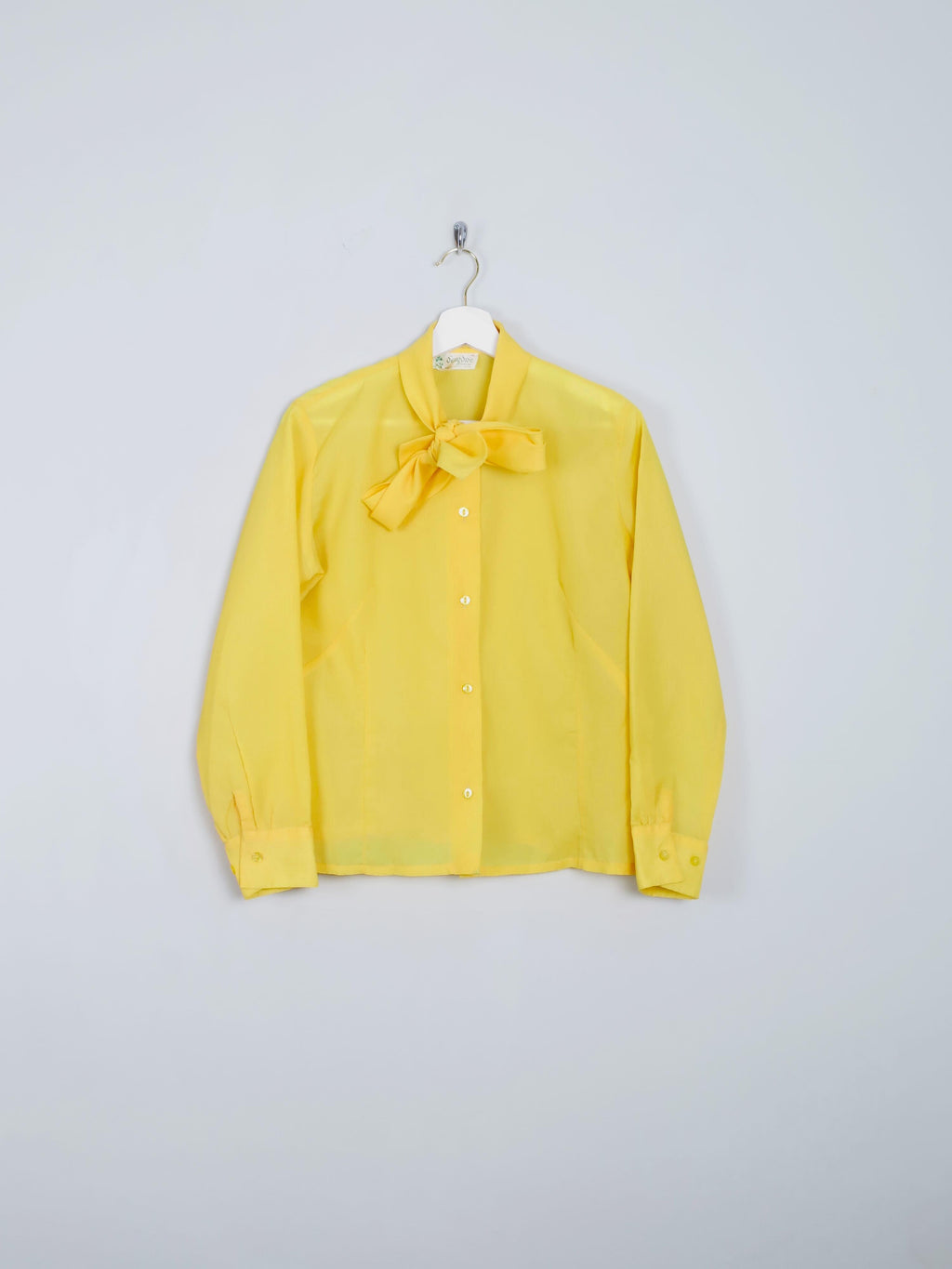 Women's Vintage Yellow Tie Neck Blouse M - The Harlequin