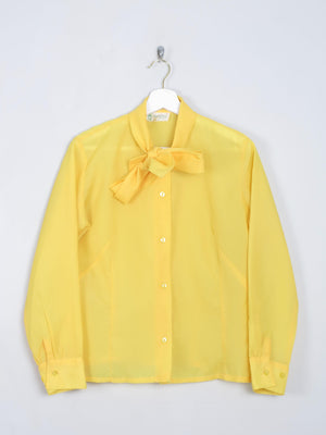 Women's Vintage Yellow Tie Neck Blouse M - The Harlequin