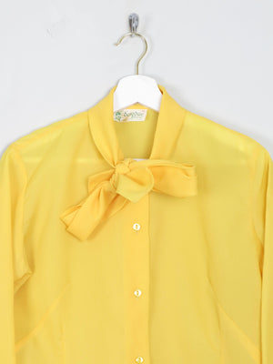 Women's Vintage Yellow Tie Neck Blouse M - The Harlequin