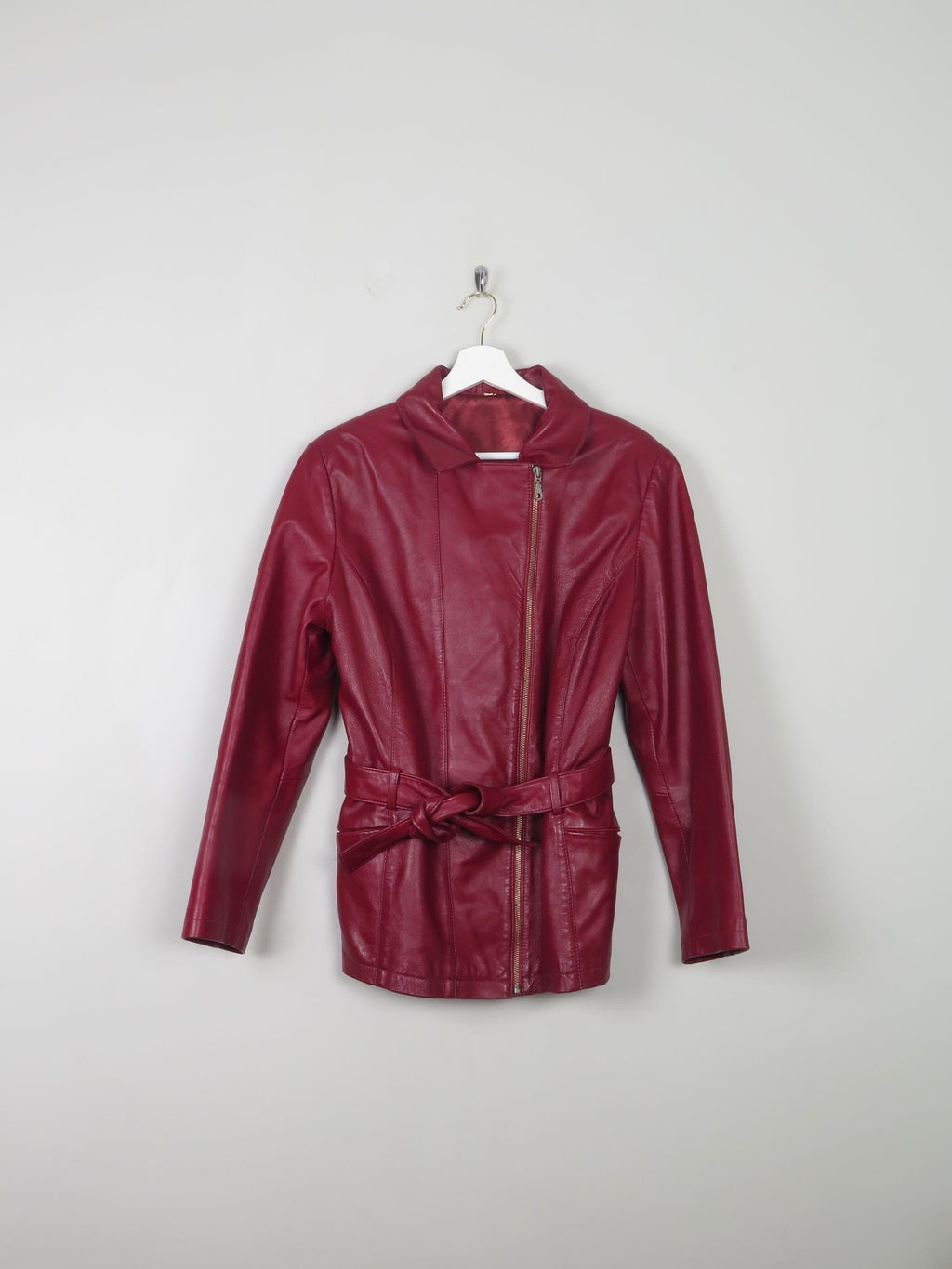 Women's Wine Vintage Leather Zip Jacket S/M - The Harlequin