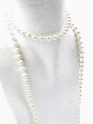 Long Stringed 1920s Style Necklace Ivory Glass Pearls - The Harlequin