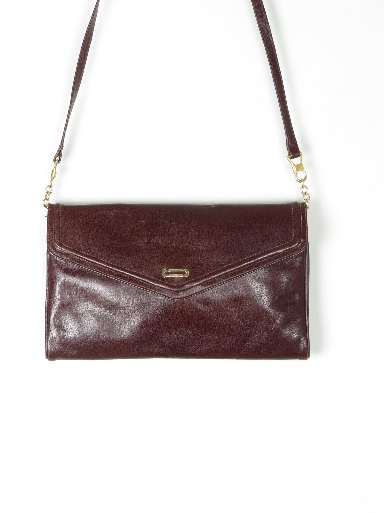1970s Brown Leather Envelope Handbag With Strap - The Harlequin