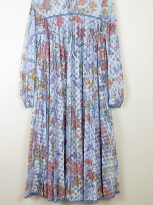 1970s Vintage Dress Printed Blue Lace Jinty's  S - The Harlequin