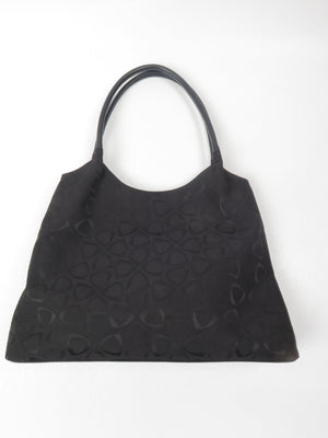 1990s Black Liz Claiborne Fabric Embossed Shoulder Bag - The Harlequin
