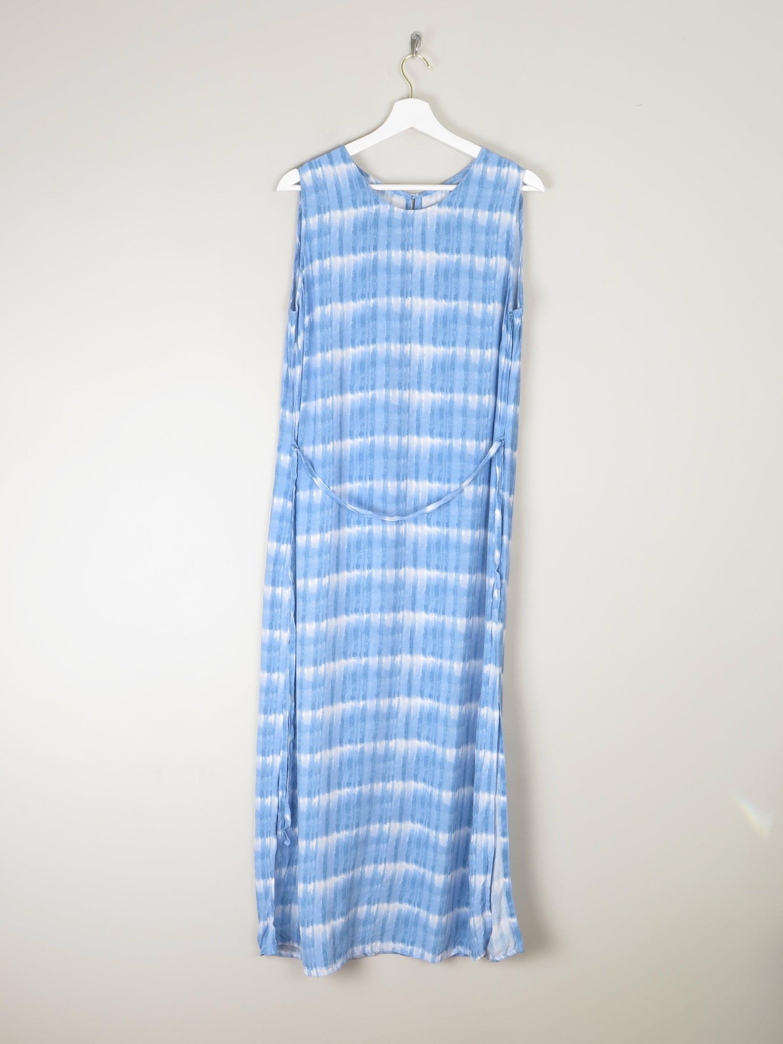 1990s Blue Check Style Graphic Print Long Dress M/L - The Harlequin