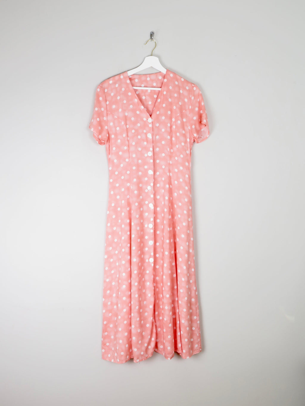 1990s Classic Peach Polka Dot Button Down Midi Dress Unworn 8/10 - The Harlequin
