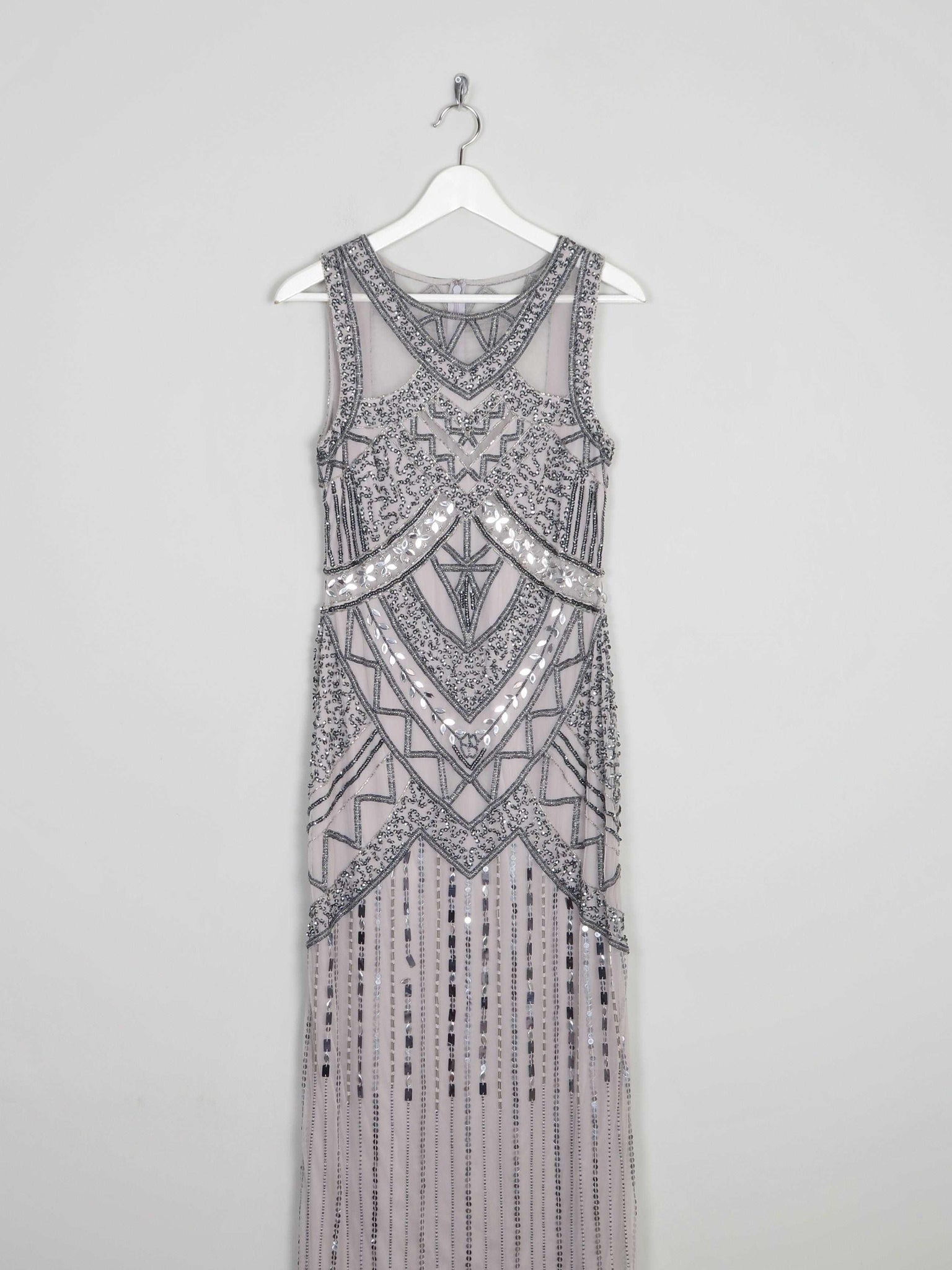 1920s Silver Style Full Length Beaded Evening Dress 10