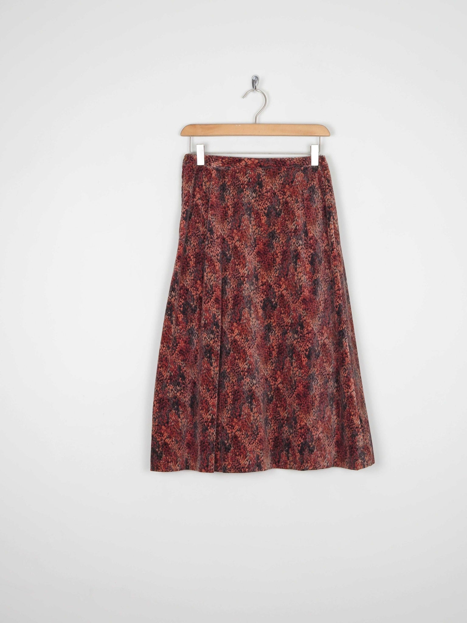 1970s Rust Printed Velvet Skirt 27/6/8