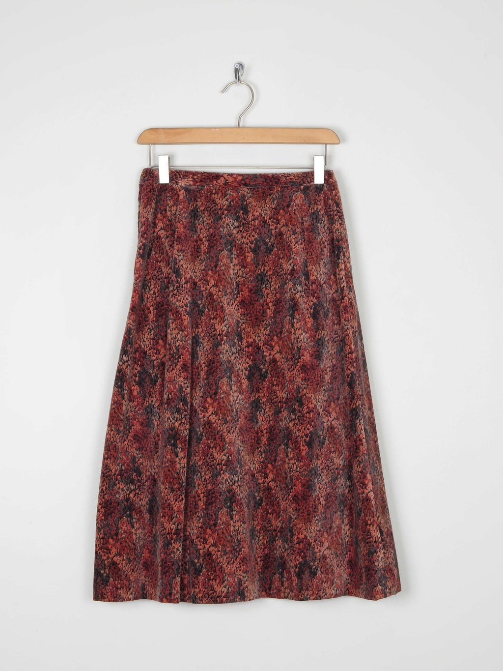 1970s Rust Printed Velvet Skirt 27/6/8