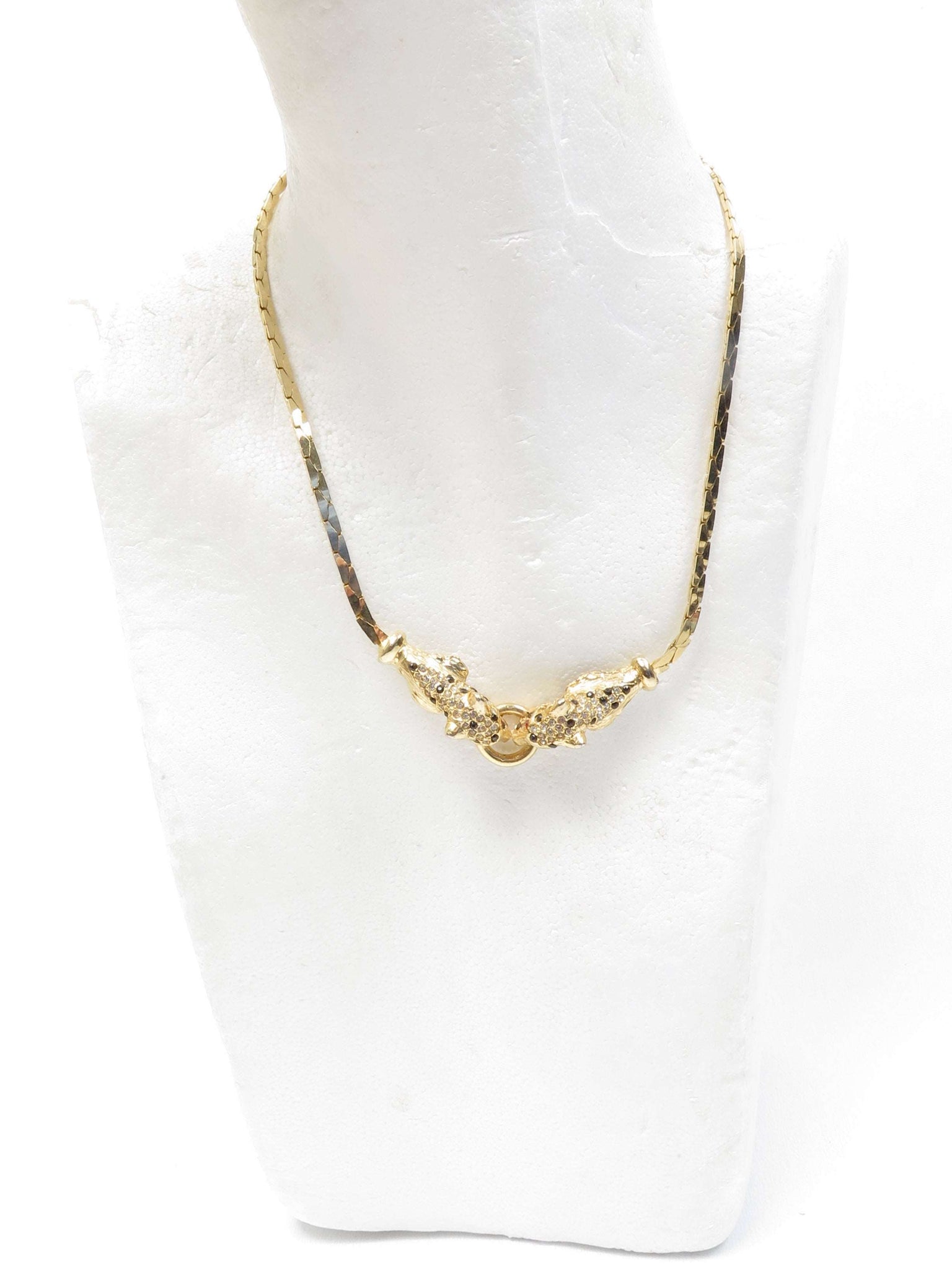 1980s Gold Coloured Leopard Heads Duo Necklace