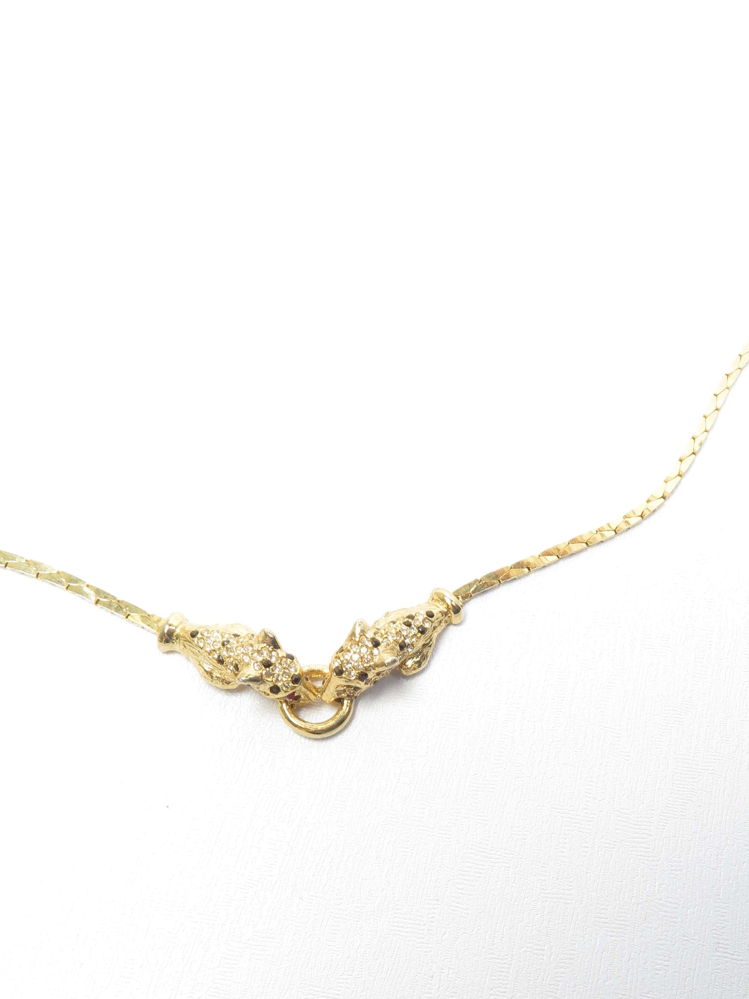 1980s Gold Coloured Leopard Heads Duo Necklace