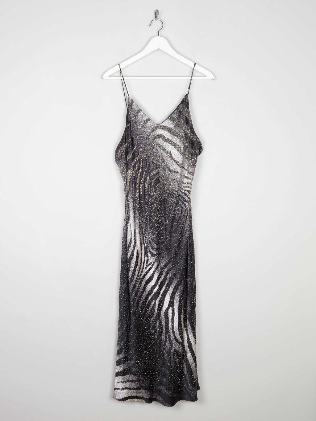 Black & Grey Animal Print Beaded Bias Cut Dress L